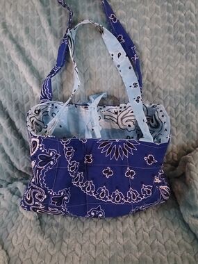 Blue Bandana-Print Quilted Tote Bag